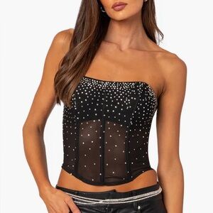 Edikted Black Strapless Rhinestone Corset Top